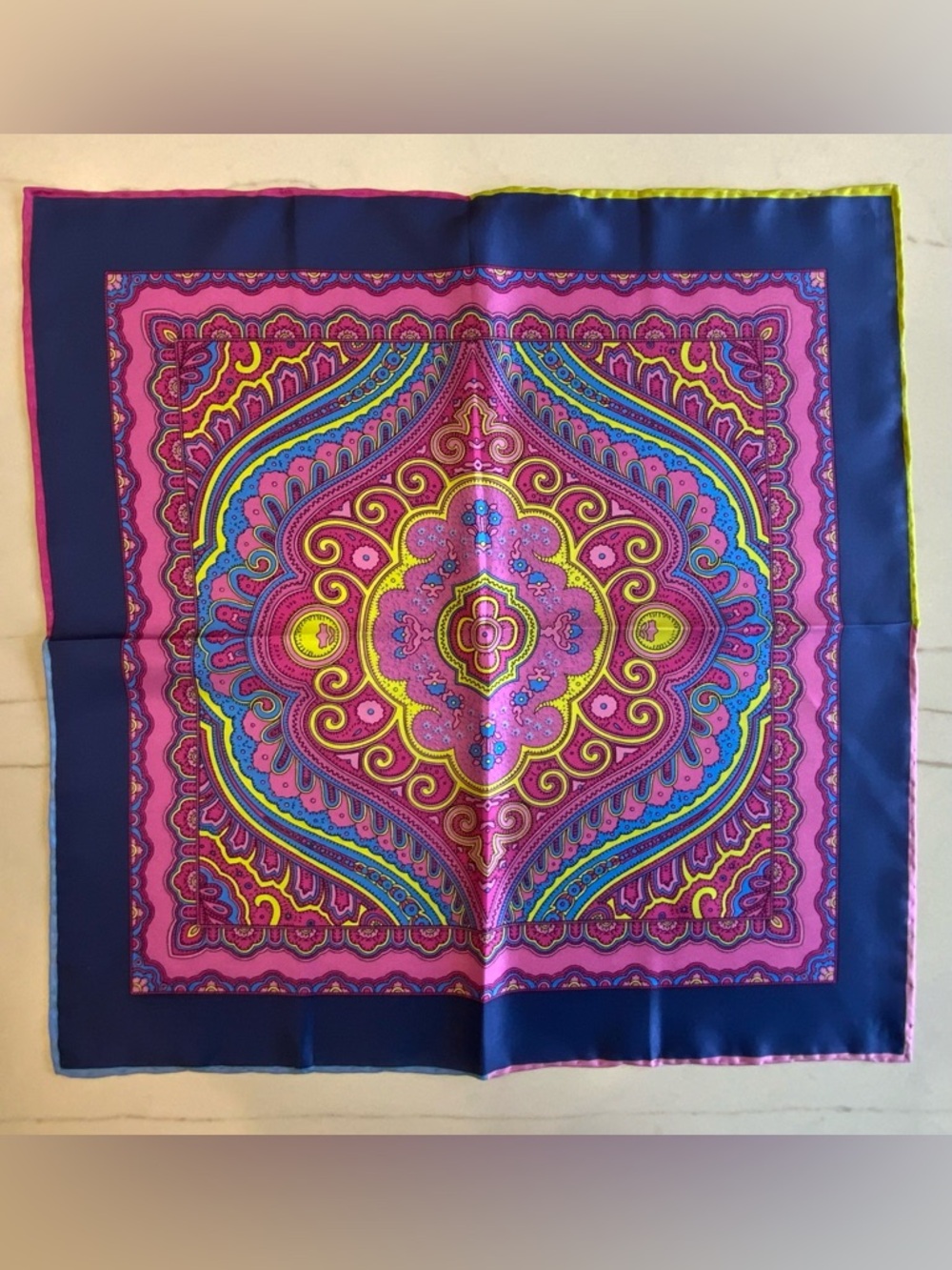 Vibrant Pink & Navy Paisley Silk Scarf